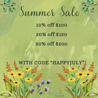 Summer Sale: 10% off $100, 20% off $150, or 20% off $200! With Code HAPPYJULY!