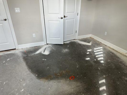 Water damage under caroet