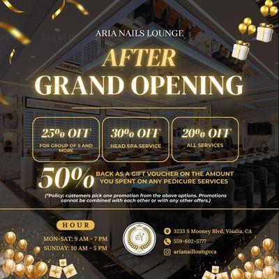 After Grand Opening 20% OFF All Services, 25% OFF for group of 5 and more