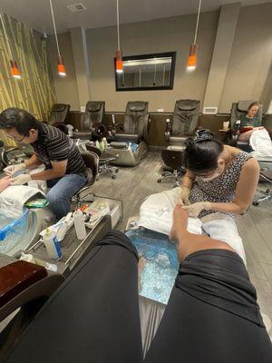 Pedicure area in the back of the salon