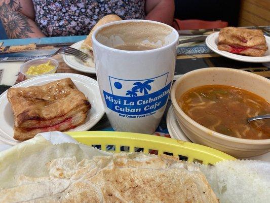 Cafe con Leche, Cuban Sandwich, Chicken Soup, Guava Pastries