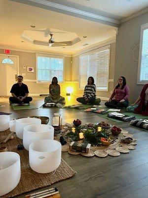 A glimpse of our monthly cacao ceremony and mediation circle.