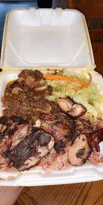 Oxtails Jerk Chicken Rice and Peas Cabbage