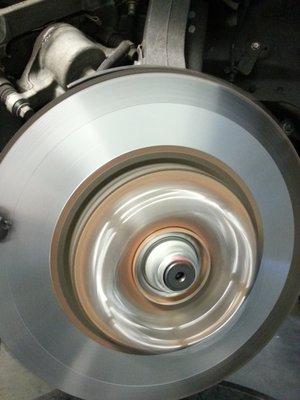 On car brake rotor resurfacing.