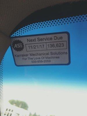 Oil Change Stickers