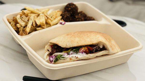 Sumac chicken pita with fries and falafel