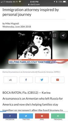 Russian Speaking Immigration Attorney Arzumanova was interviewed by CBS12 News about Immigration Crisis at the Border