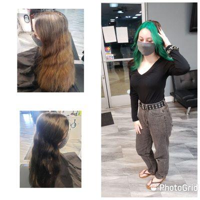 Before and after color correction/ e-girl hair Hair by Emerline