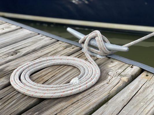 Here is the bow line flemished (sailing term, just means coiled) on the dock after our sail.