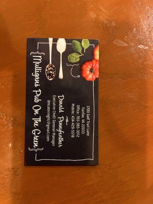 Donald Pennyfeather Catering Business card