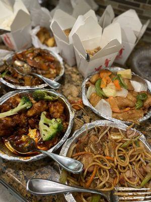 General Tso's Chicken, Orange Chicken, Happy Lamp Beef, Sweet and Sour Chicken, and a variety of other dishes