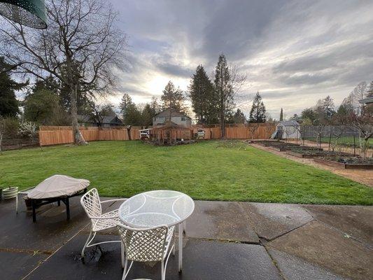 I love the added privacy the new wood fence gives, and it's gorgeous to look at. I intentionally left the sides without wood fences.