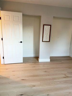 New engineered hardwood and baseboards