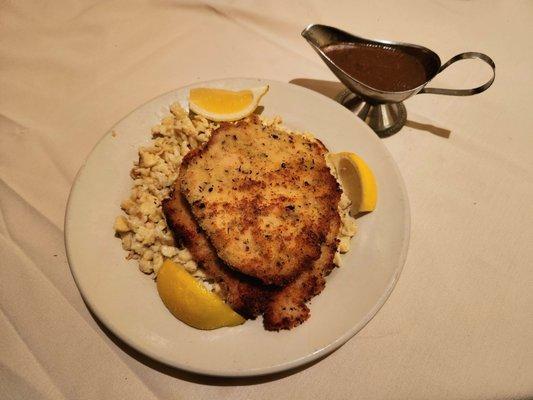 Schnitzel with Jaeger mushroom gravy