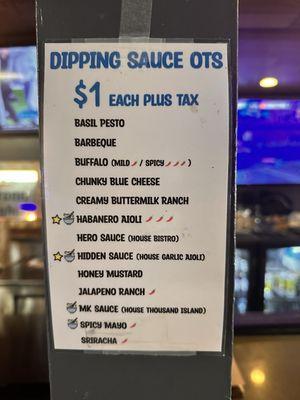 Sauce menu