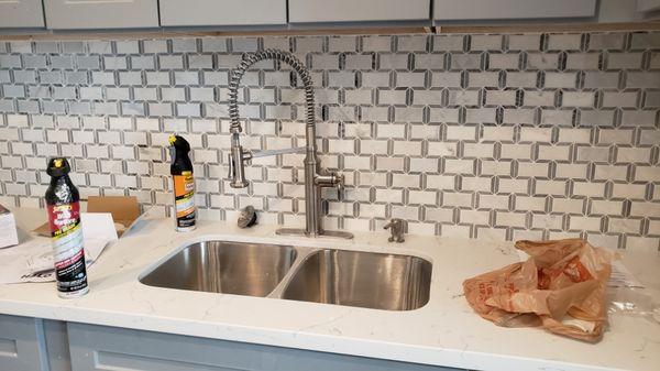 Splash back tile,new sink and faucet