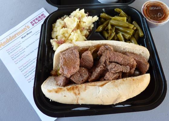 $13.35 for a bland tasting country-carnival steak sandwich with flavorless potatoes and generic beans! Boo on Nedderman's!