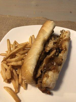 Teriyaki chicken sub with fries