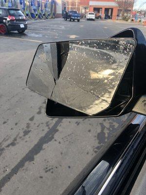 Damaged mirror after car wash