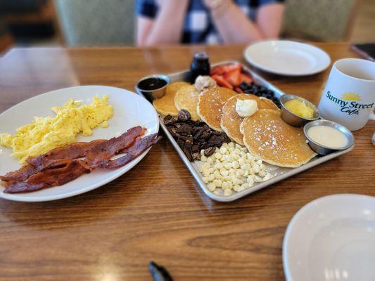 Pancake Bar with scrambled eggs and Sweet & Spicy Bacon