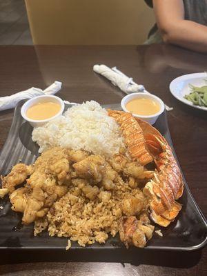 Lobster habachi with fried and white rice