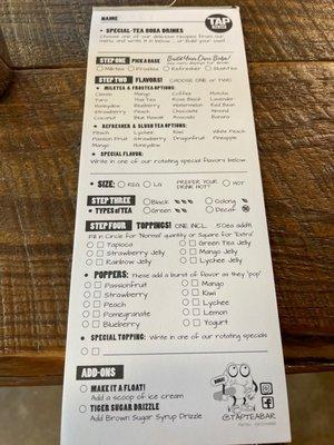 Order Form Menu