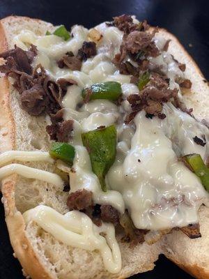 Philly steaks and cheese sandwich