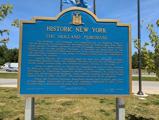 Holland Purchase Historical Marker, Pembroke Travel Plaza Eastbound, Corfu