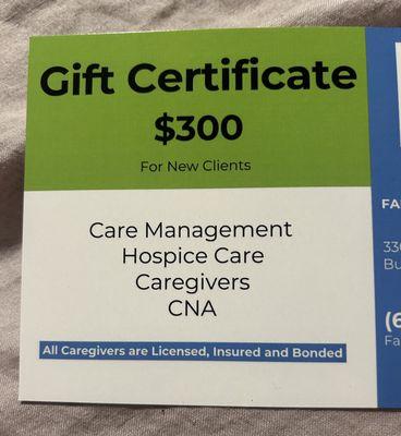 $300 gift certificate for new clients only