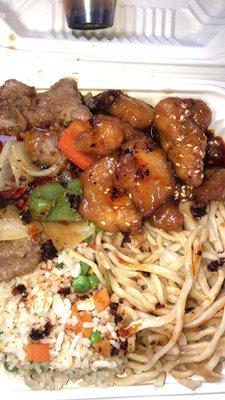 Mongolian beef, sesame chicken