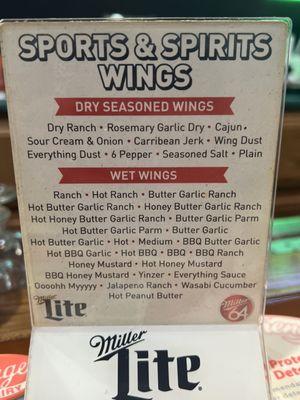 Wing flavors as of July 2023