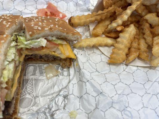 quarter pound cheeseburger with fries