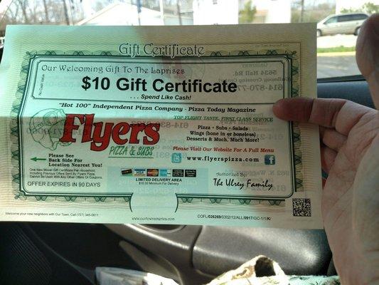 Got $10 gift certificate in mail because I moved here. Going to give this place a try. Heard it was good pizza.