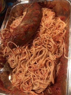 Spaghetti? Me thinks not. Mushy Angel hair with a weird shriveled sausage. Never again