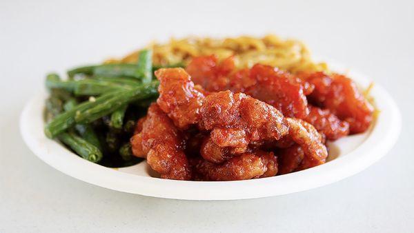 Chow mein orange chicken and green bean