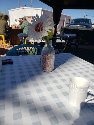 Quaint outdoor tables at miss b's