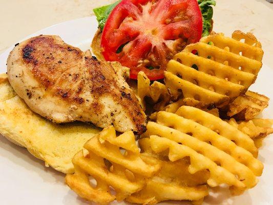 Grilled Chicken Sandwich and our House-Seasoned Waffle Fries - Try it as a wrap!