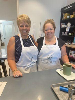 These ladies had a great time making custom candles in our green ceramic vessels -- one of our top sellers!