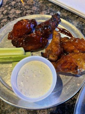 Double baked wings w/ 2 sauces.