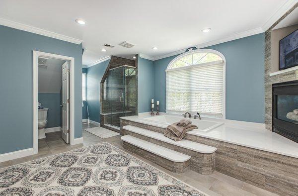 Grand Master Bathroom Remodel in Ashburn, VA with marble bathtub