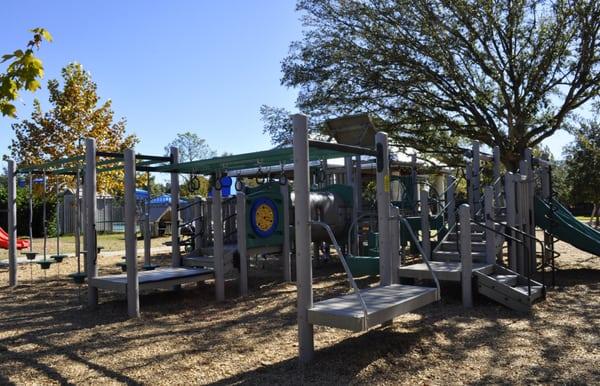 Tons of slides, a jungle gym, tunnel, nets, and moving islands to traverse.