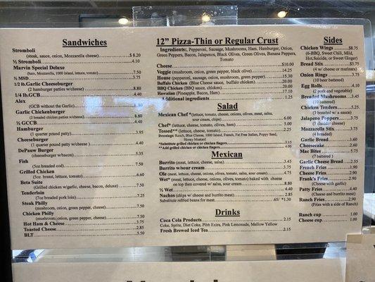 Menu as of August 2022