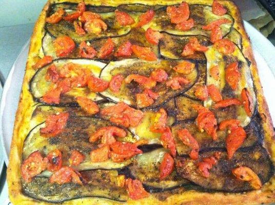 Eggplant Tomato and Zucchini Pizza