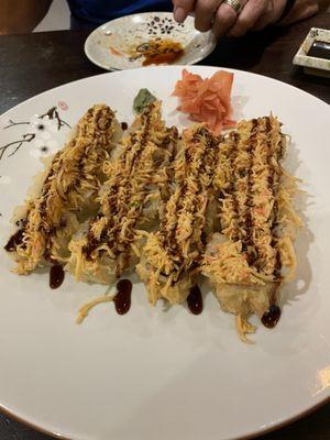 Two golden Tokyo sushi rolls. It is our favorite.