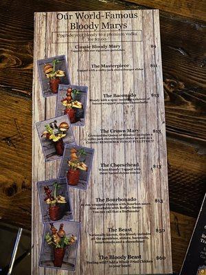 Bloody Mary menu