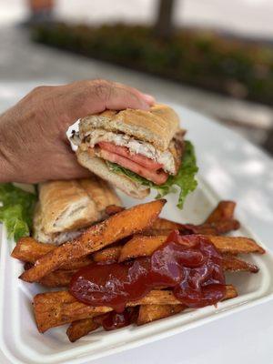 Catfish sandwich was great. Fries not crispy enough.