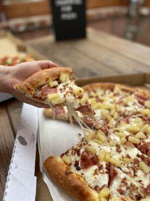 Pineapple bacon ham pizza