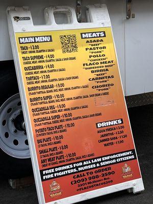 12/2023 Menu on Mc Henry in Modesto