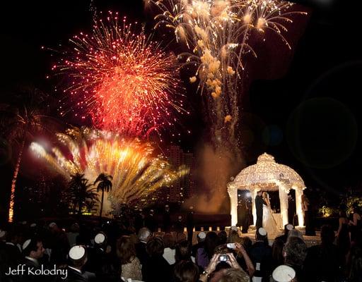 Beautiful fireworks display for a Jewish wedding.