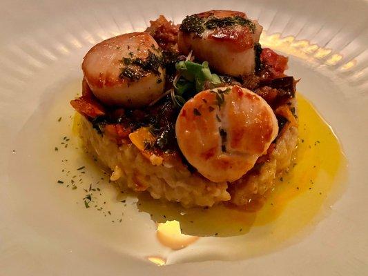 Scallops with ratatouille and mushroom risotto